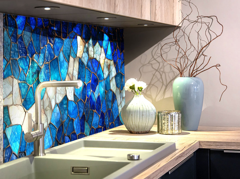 Blue Agate - Glass Kitchen Backsplash-BacksplashArtworks