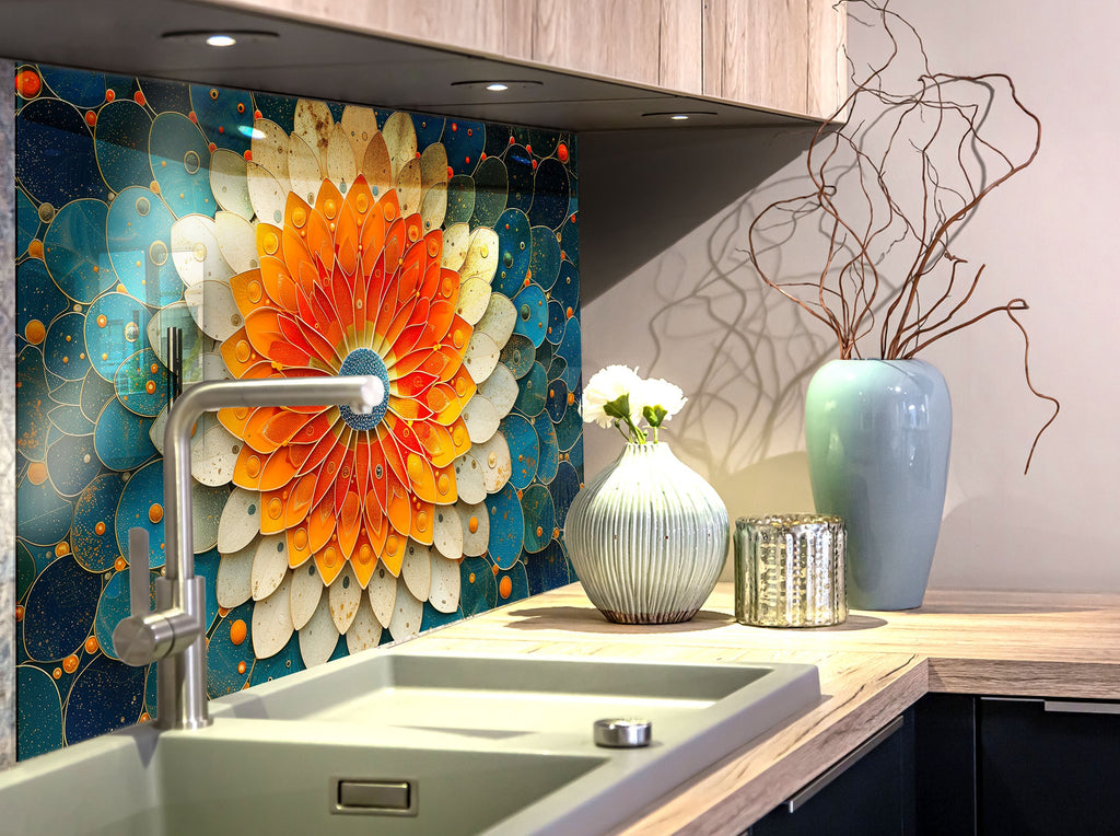 Mandala Bloom Art - Glass Kitchen Backsplash-BacksplashArtworks