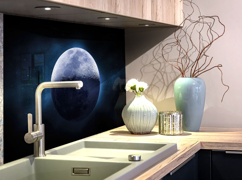Blue Moon Galaxy Wall Art - Tempered Glass Kitchen Backsplash-BacksplashArtworks