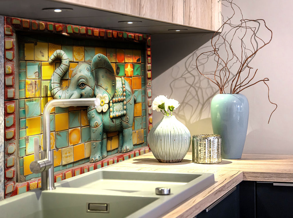 Enchanted Elephant Mosaic – Glass Kitchen Backsplash-BacksplashArtworks