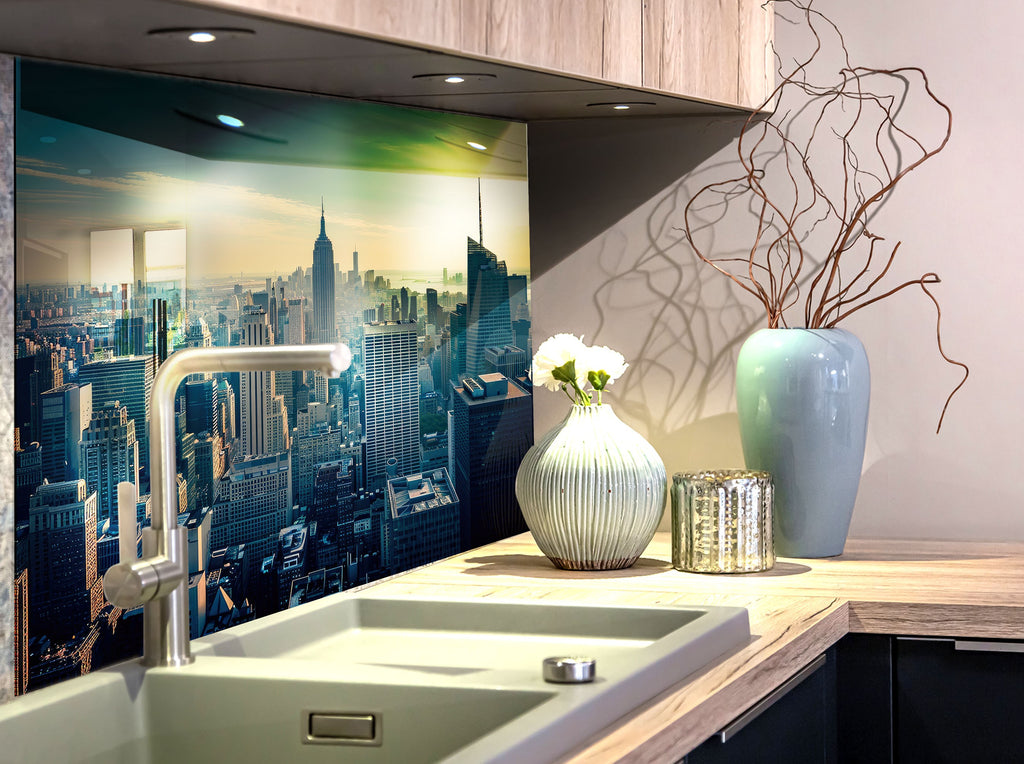 Urban Skyline Cityscape Wall Art - Tempered Glass Kitchen Backsplash-BacksplashArtworks