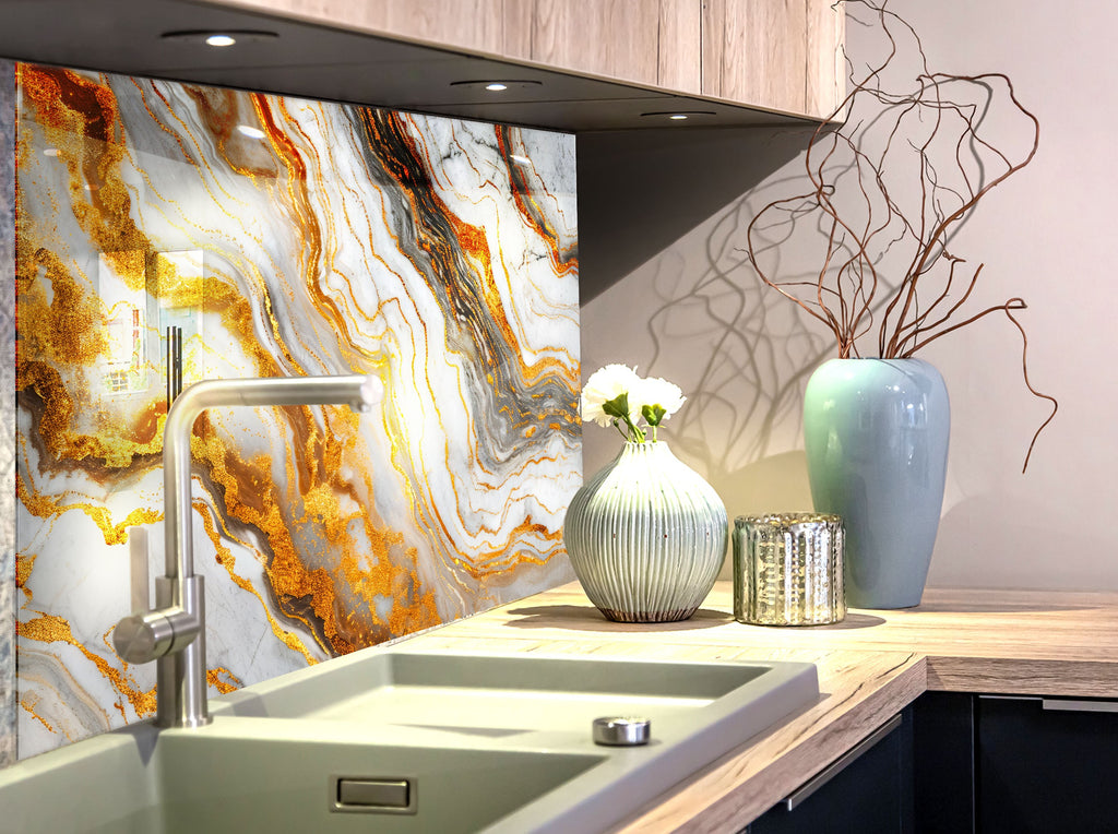 Golden Storm Marble - Glass Kitchen Backsplash-BacksplashArtworks