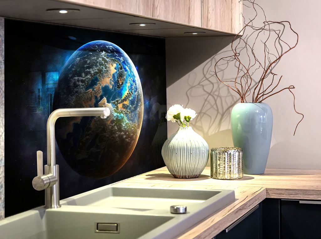 Cosmic Earth View Wall Art - Tempered Glass Kitchen Backsplash-BacksplashArtworks