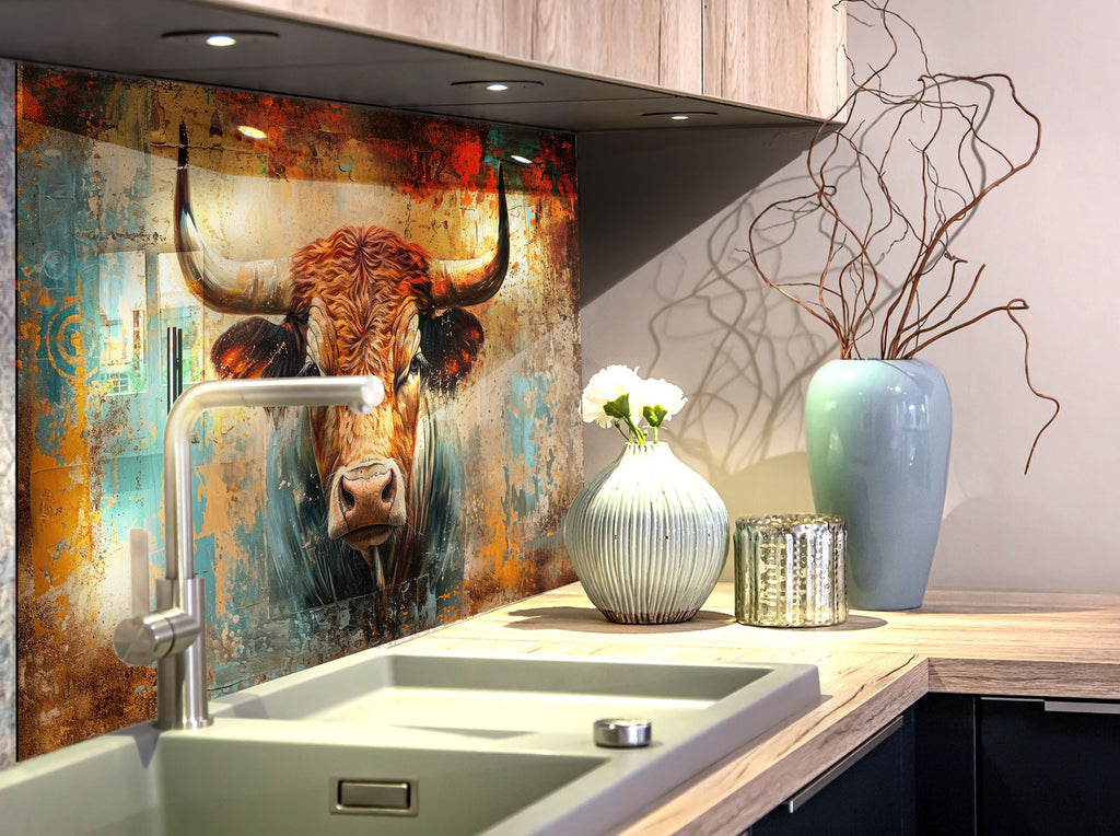 Texas Longhorn – Glass Kitchen Backsplash-BacksplashArtworks