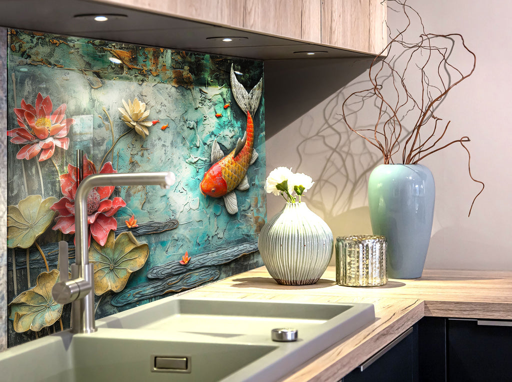 Koi Pond – Glass Kitchen Backsplash-BacksplashArtworks