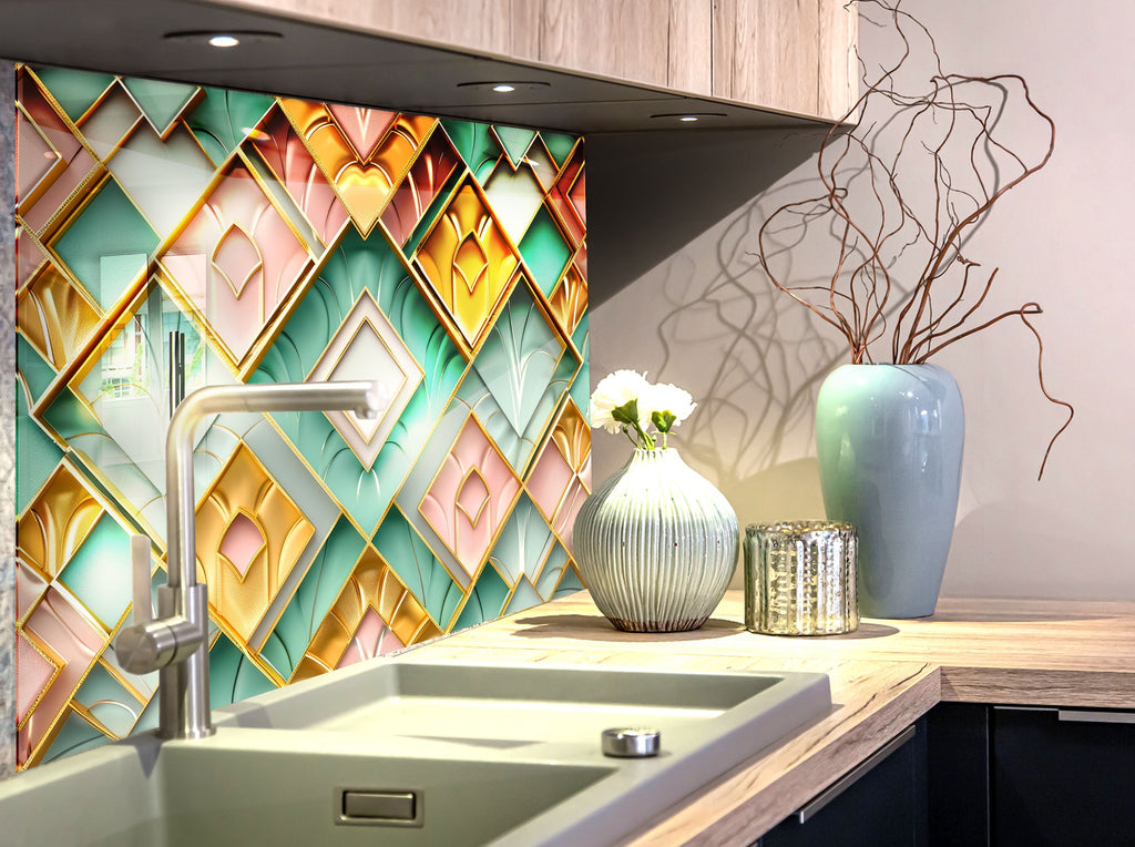 Art Deco Glam - Glass Kitchen Backsplash-BacksplashArtworks