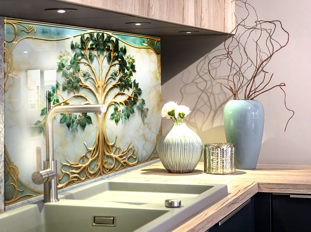 Eternal Harmony Tree - Glass Kitchen Backsplash-BacksplashArtworks