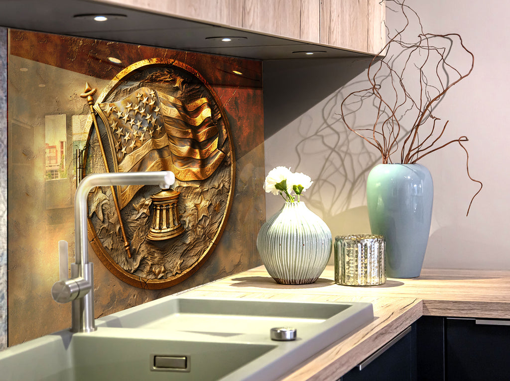 Patriotic American Flag - Glass Kitchen Backsplash-BacksplashArtworks