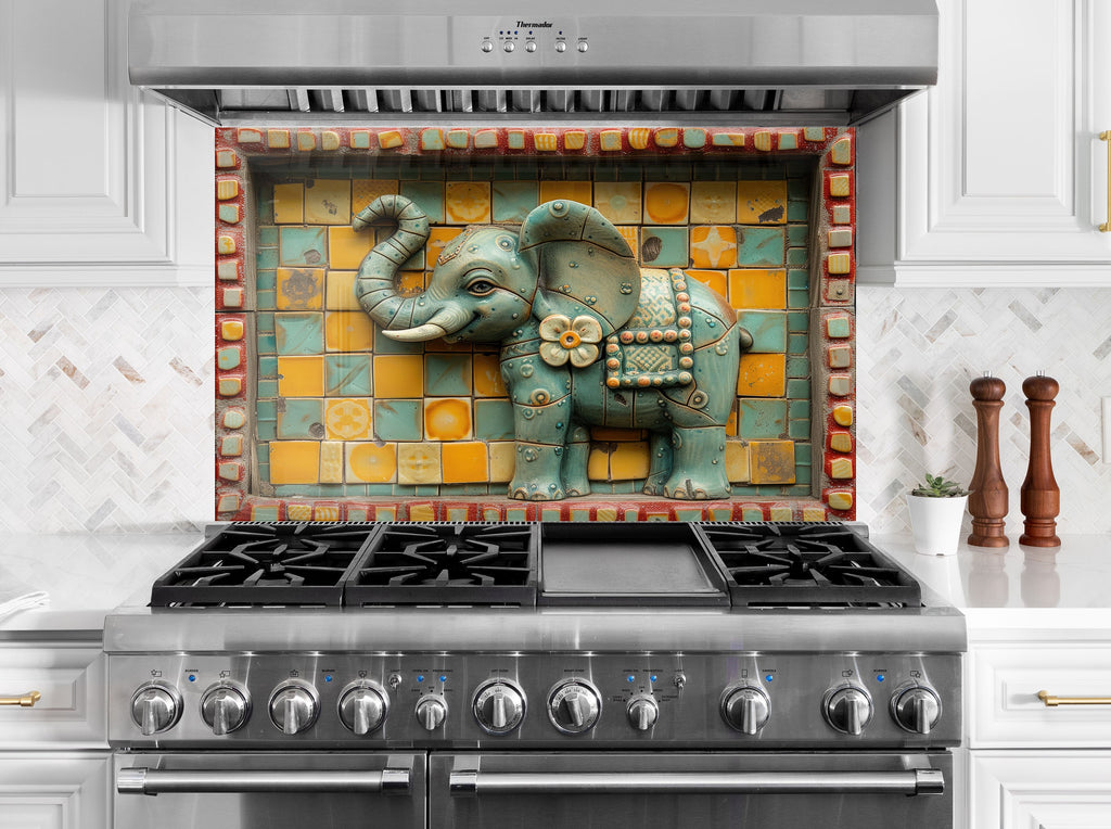 Enchanted Elephant Mosaic – Glass Kitchen Backsplash-BacksplashArtworks