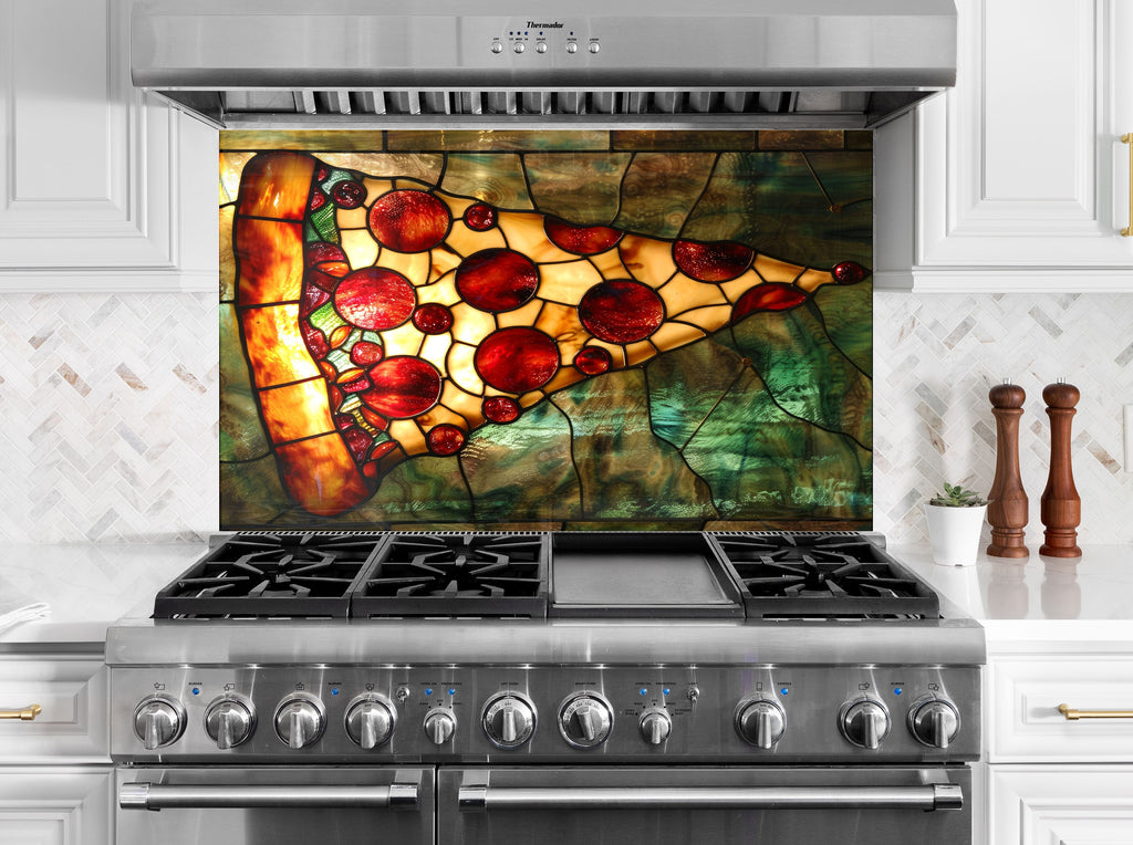 Stained Glass Pizza Slice - Glass Kitchen Backsplash-BacksplashArtworks