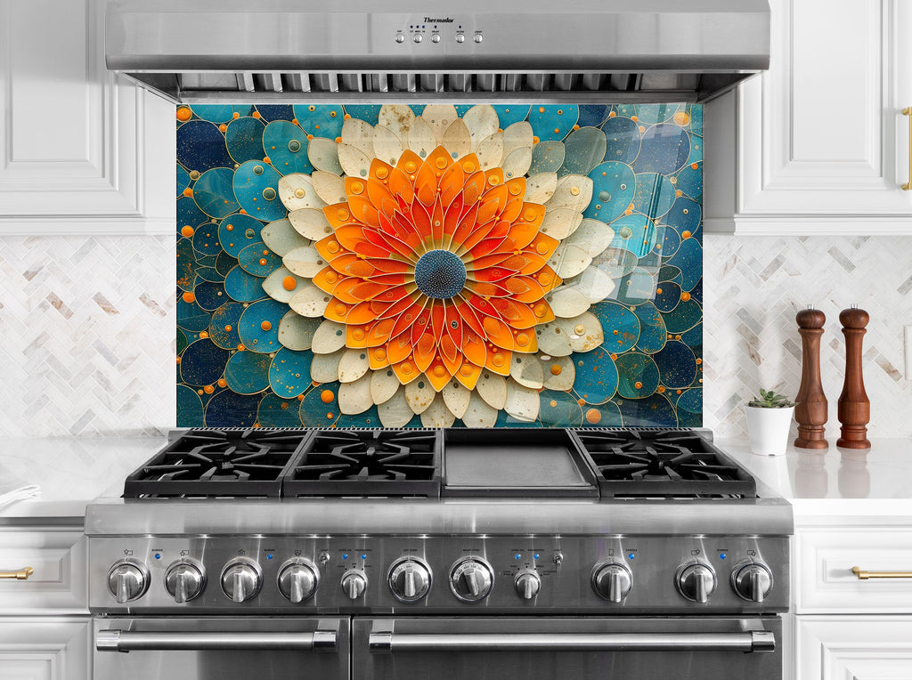 Mandala Bloom Art - Glass Kitchen Backsplash-BacksplashArtworks