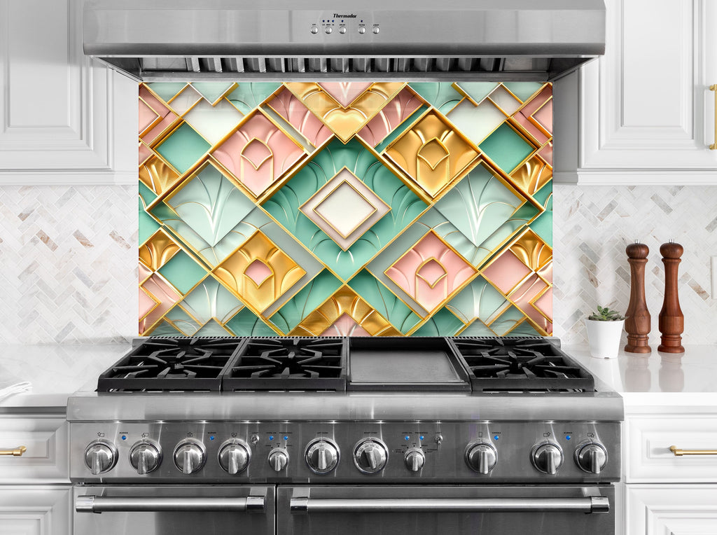 Art Deco Glam - Glass Kitchen Backsplash-BacksplashArtworks
