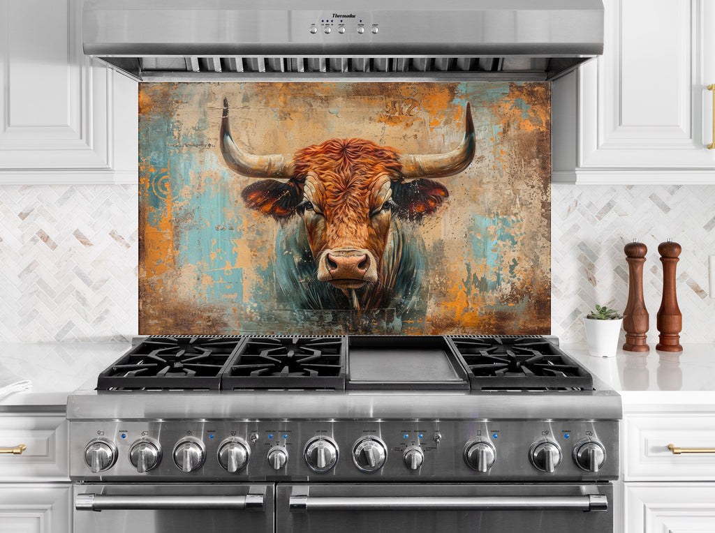 Texas Longhorn – Glass Kitchen Backsplash-BacksplashArtworks
