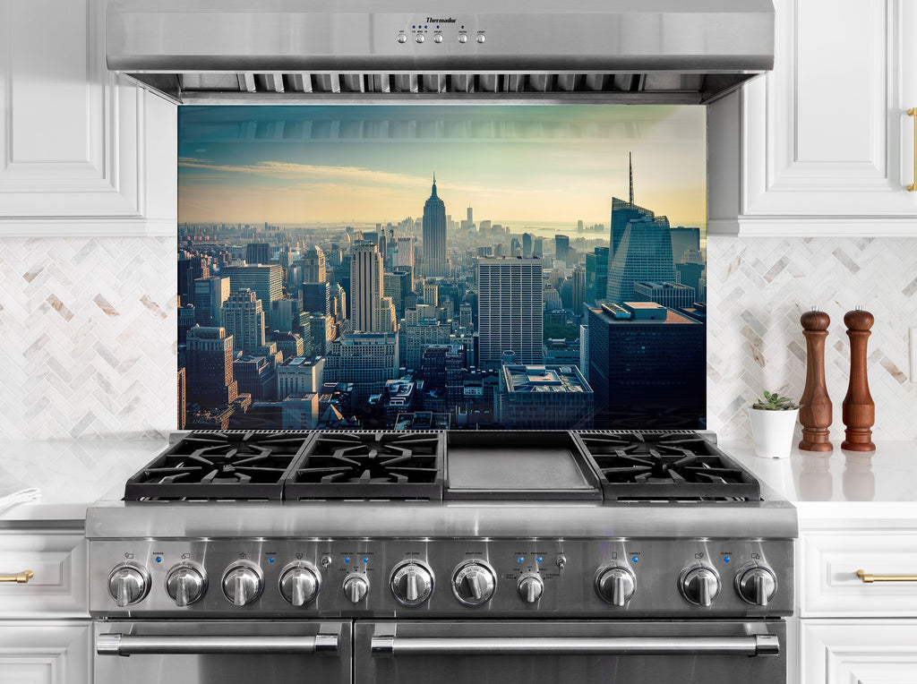 Urban Skyline Cityscape Wall Art - Tempered Glass Kitchen Backsplash-BacksplashArtworks