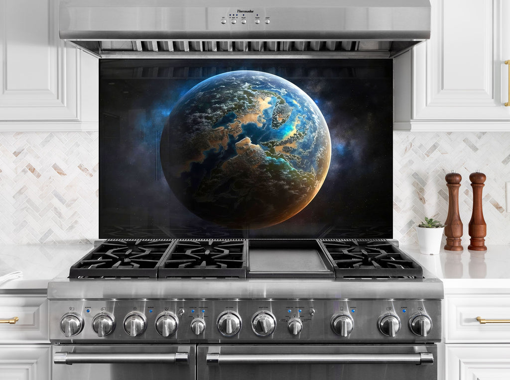 Galactic Earth View Wall Art - Tempered Glass Kitchen Backsplash-BacksplashArtworks
