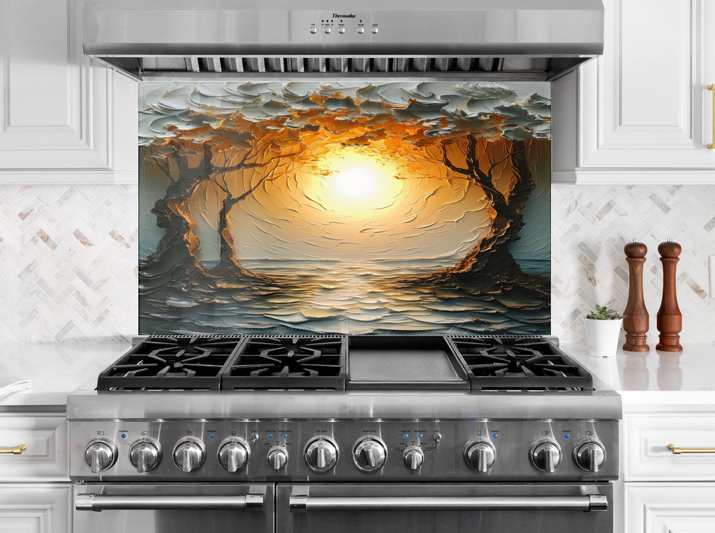 Golden Sunrise Serenity Wall Art - Tempered Glass Kitchen Backsplash-BacksplashArtworks