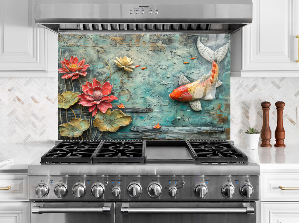 Koi Pond – Glass Kitchen Backsplash-BacksplashArtworks