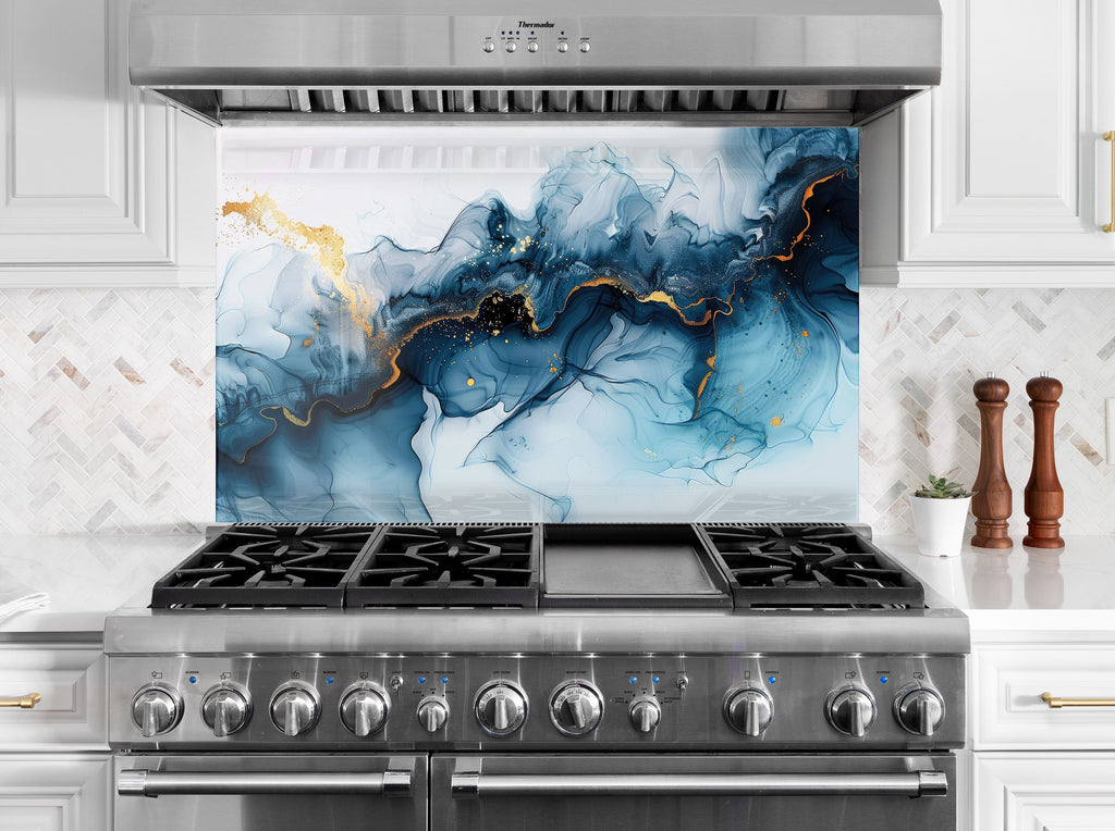 Blue Ocean Marble - Glass Kitchen Backsplash-BacksplashArtworks