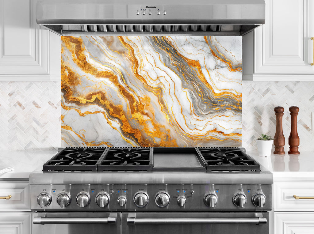 Golden Storm Marble - Glass Kitchen Backsplash-BacksplashArtworks