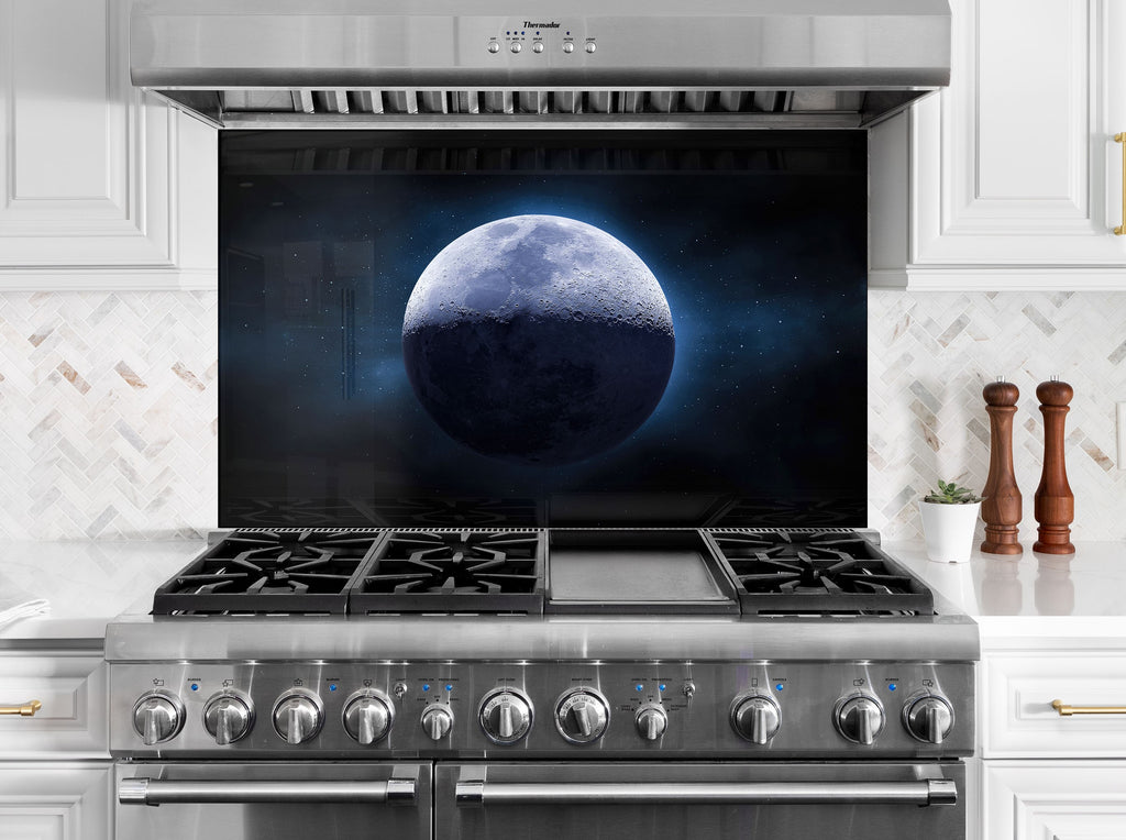 Blue Moon Galaxy Wall Art - Tempered Glass Kitchen Backsplash-BacksplashArtworks