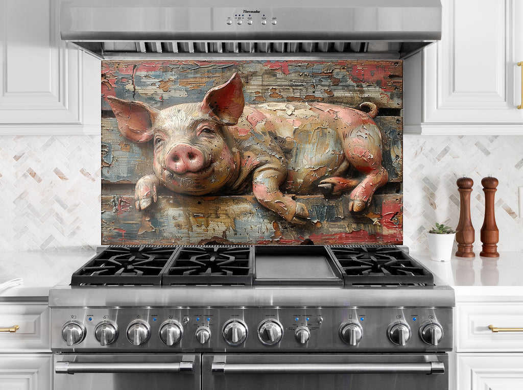 Farmhouse Pig – Glass Kitchen Backsplash-BacksplashArtworks