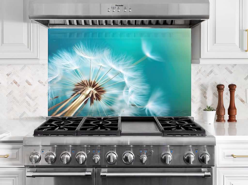 Dandelion Breeze Serenity - Glass Kitchen Backsplash-BacksplashArtworks