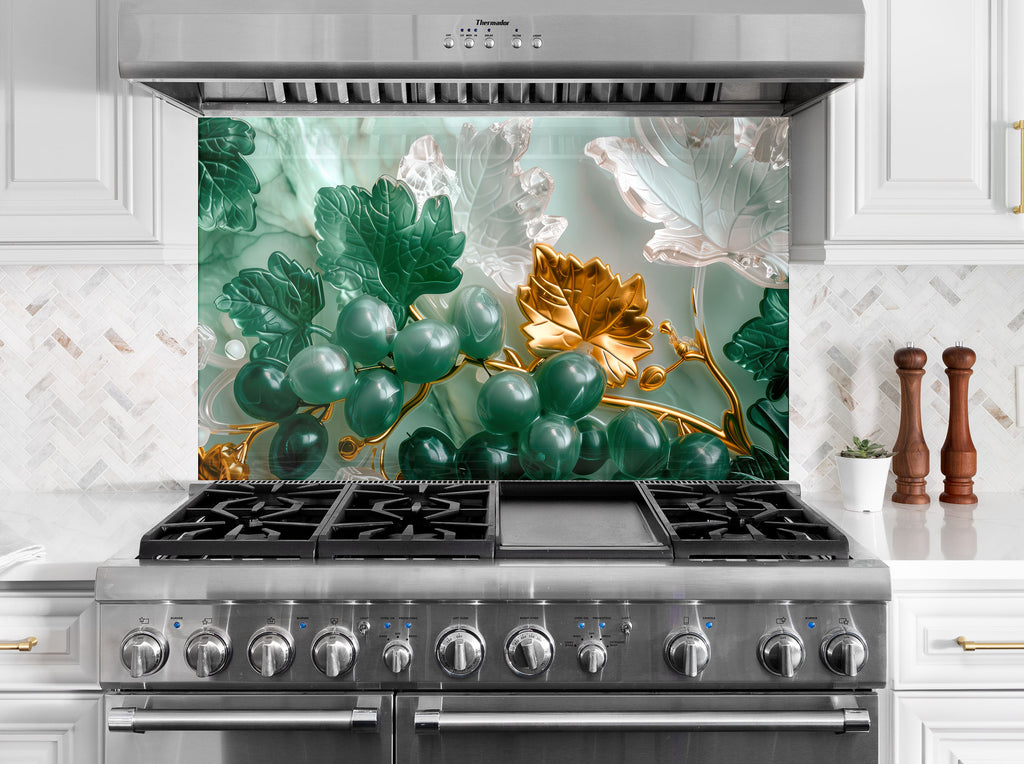 Golden Vineyard Grapes - Glass Kitchen Backsplash-BacksplashArtworks