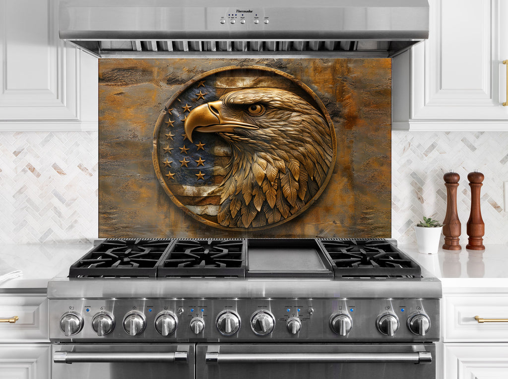 Patriotic Bald Eagle – Glass Kitchen Backsplash-BacksplashArtworks