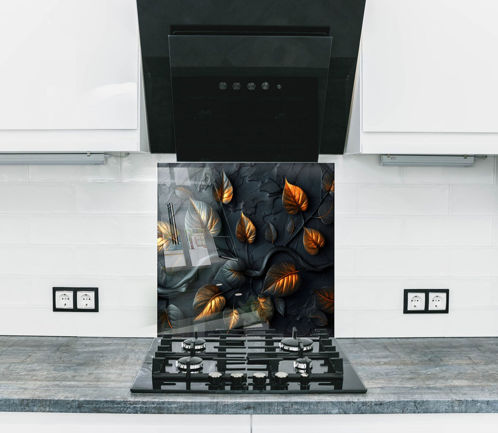 Golden Autumn Leaves - Glass Kitchen Backsplash-BacksplashArtworks