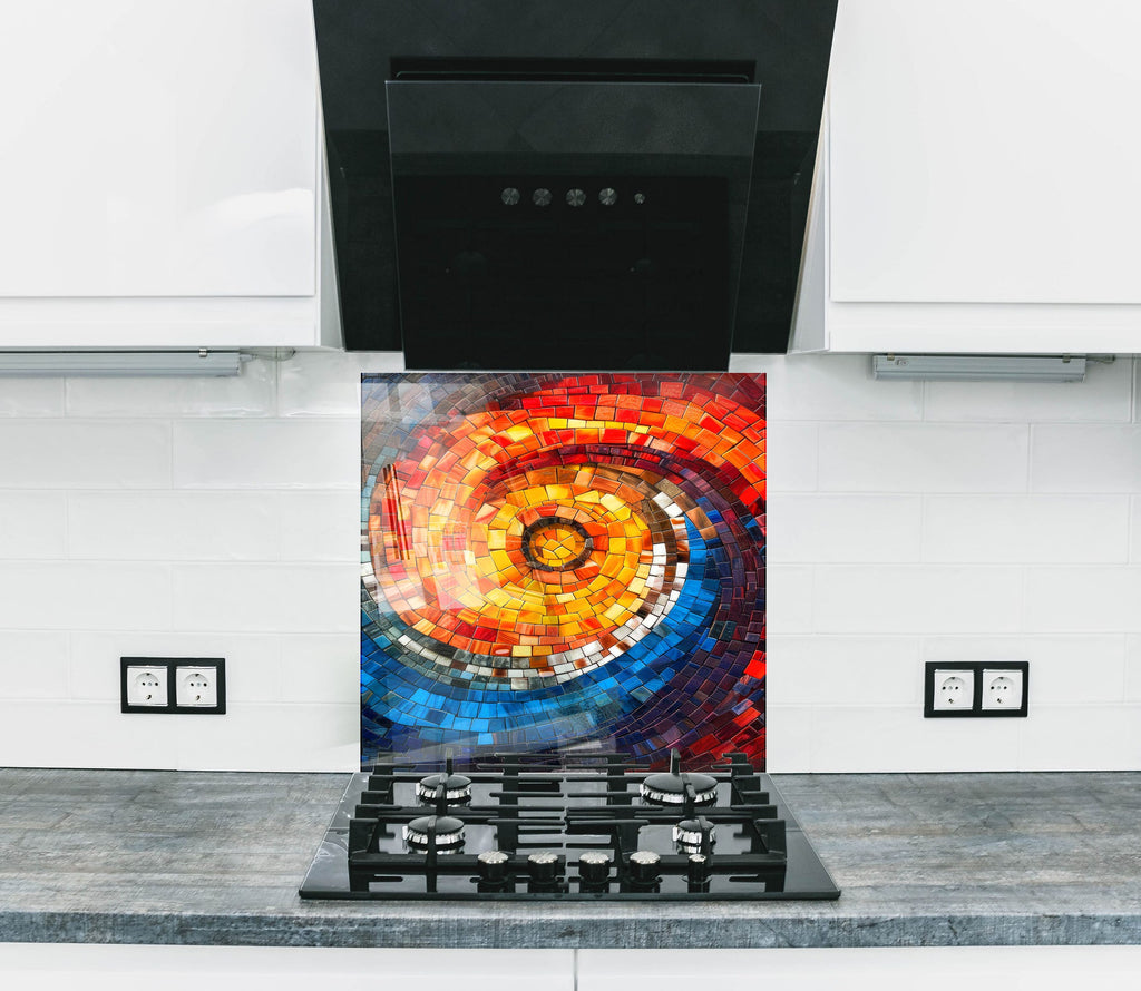 Mosaic Tempered Glass Kitchen Backsplash with Colorful Spiral Design-BacksplashArtworks