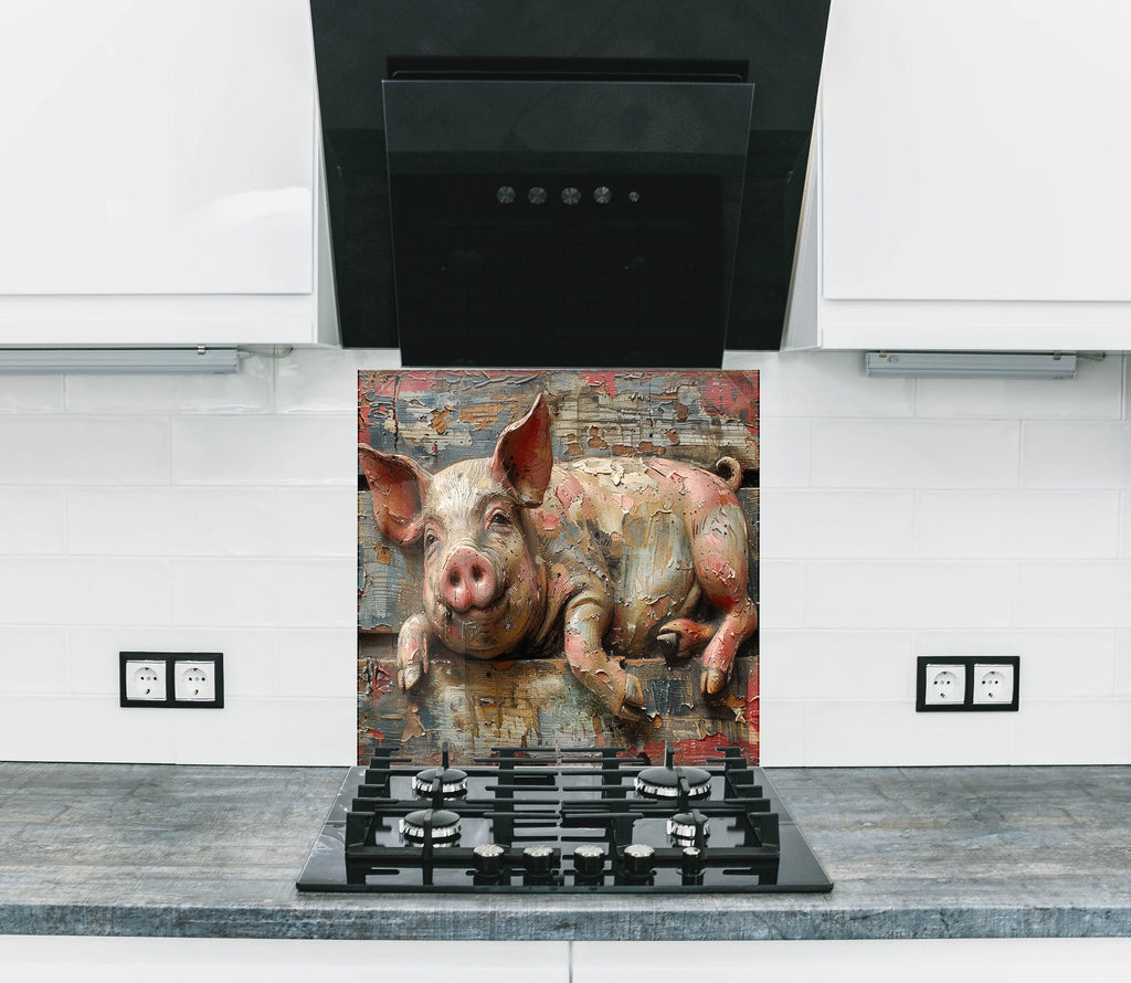 Farmhouse Pig – Glass Kitchen Backsplash-BacksplashArtworks