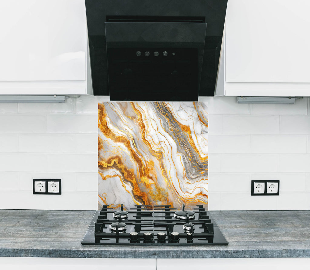 Golden Storm Marble - Glass Kitchen Backsplash-BacksplashArtworks