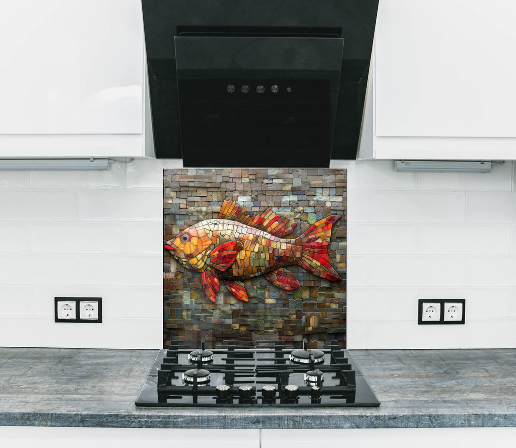 Mosaic Glass Kitchen Backsplash with Colorful Fish Design-BacksplashArtworks