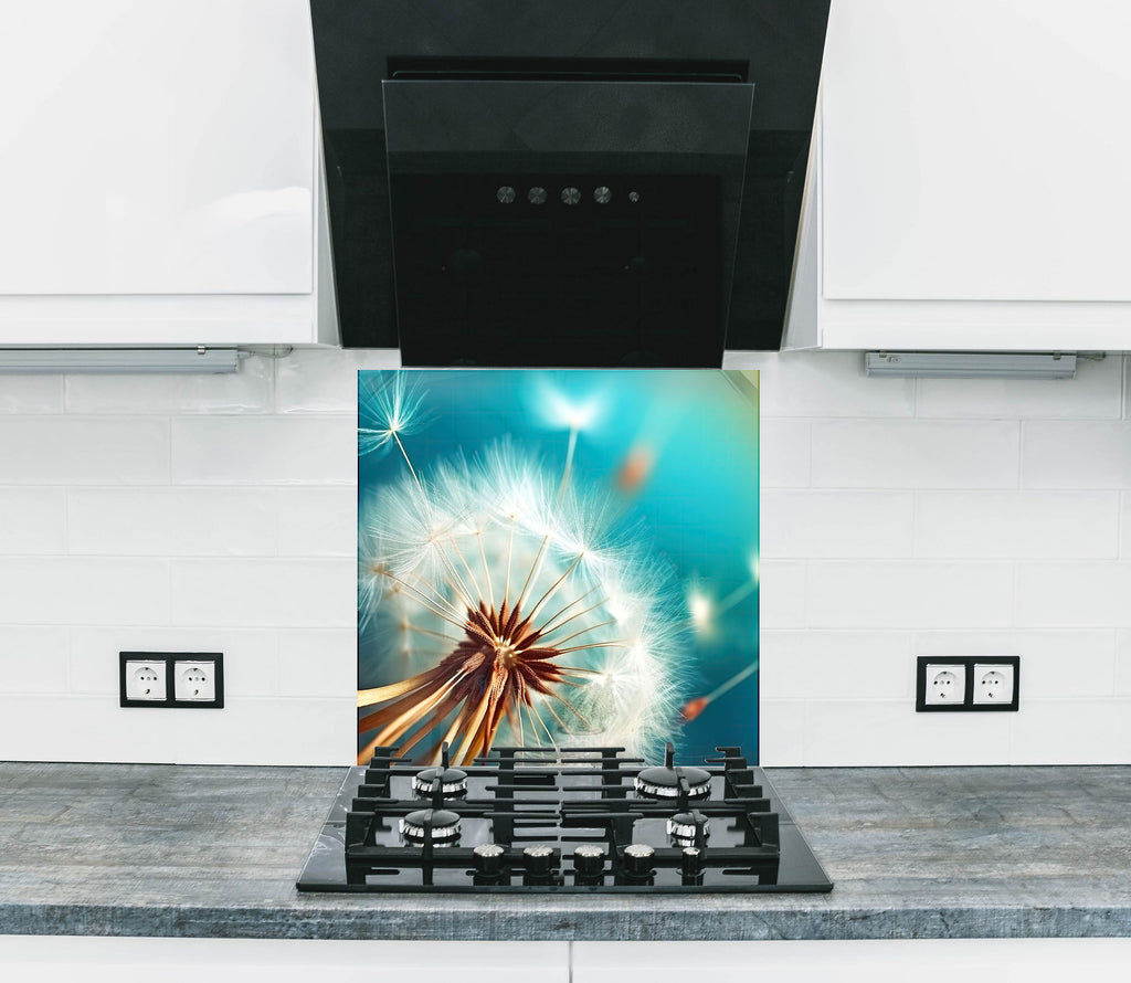 Golden Dandelion Breeze - Glass Kitchen Backsplash-BacksplashArtworks