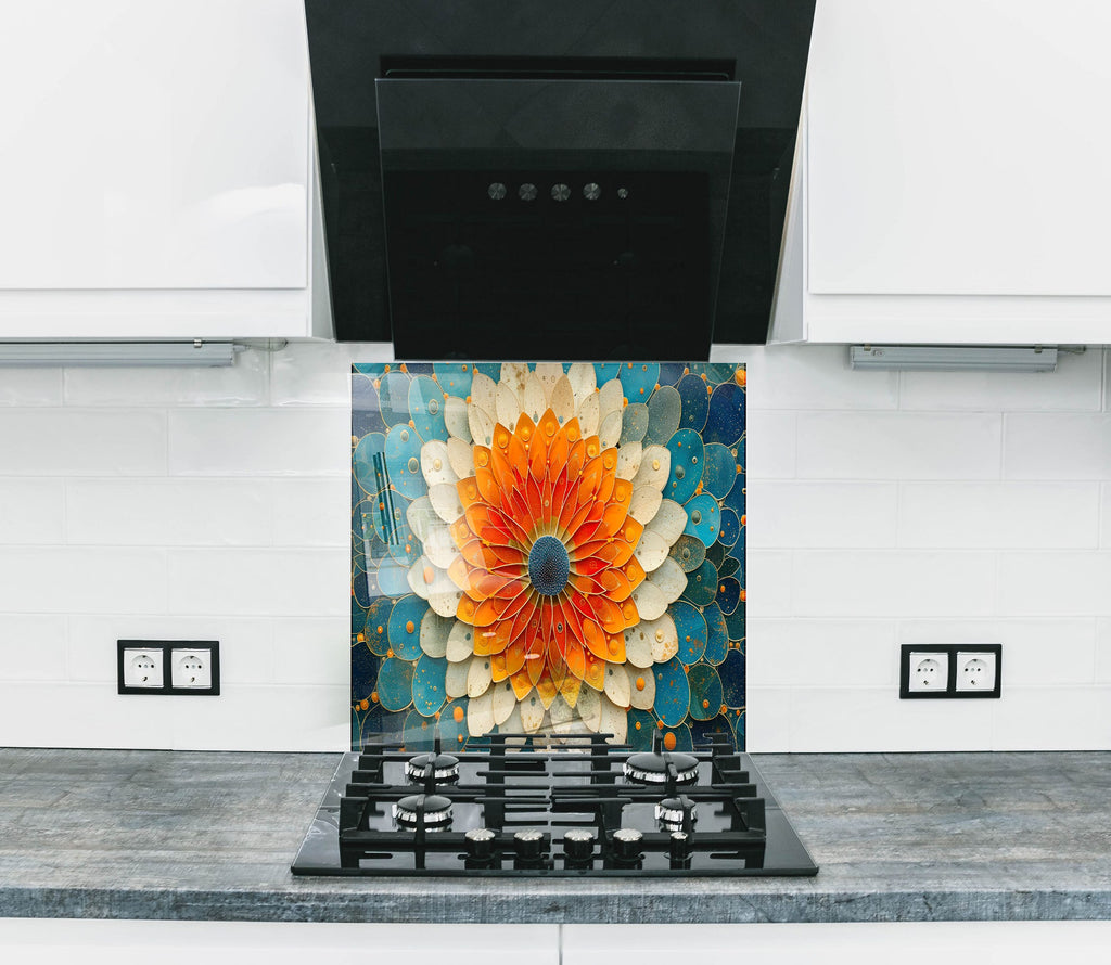 Mandala Bloom Art - Glass Kitchen Backsplash-BacksplashArtworks