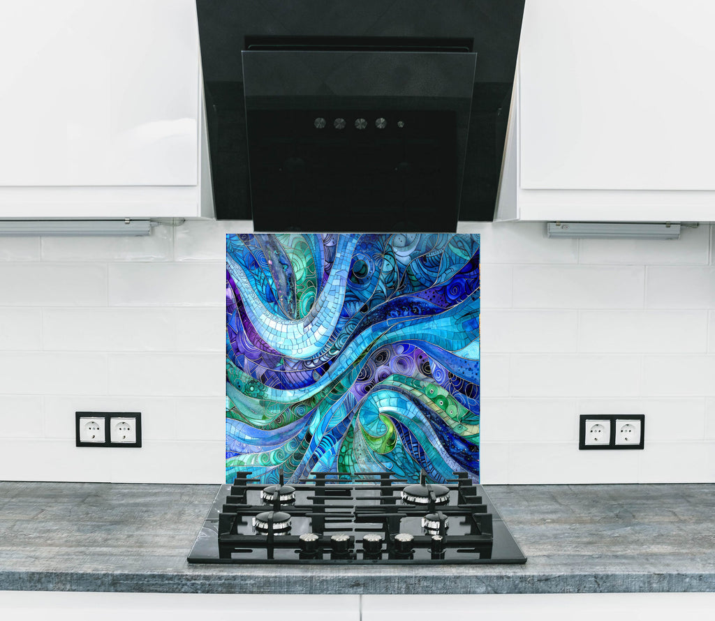 Blue Ocean Waves - Glass Kitchen Backsplash-BacksplashArtworks