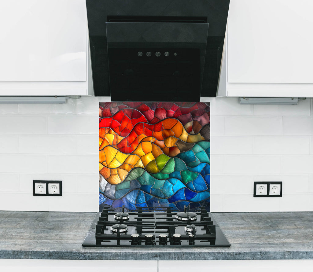 Rainbow Waves Stained - Glass Kitchen Backsplash-BacksplashArtworks