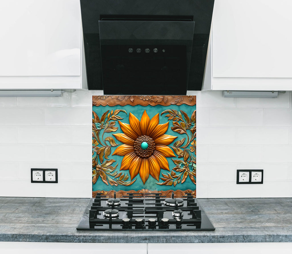 Rustic Sunflower Bloom - Glass Kitchen Backsplash-BacksplashArtworks