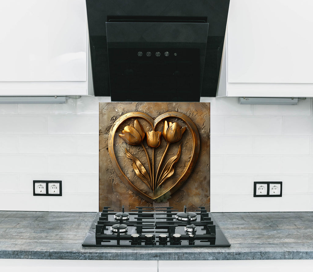 Golden Tulip Heart - Glass Kitchen Backsplash-BacksplashArtworks
