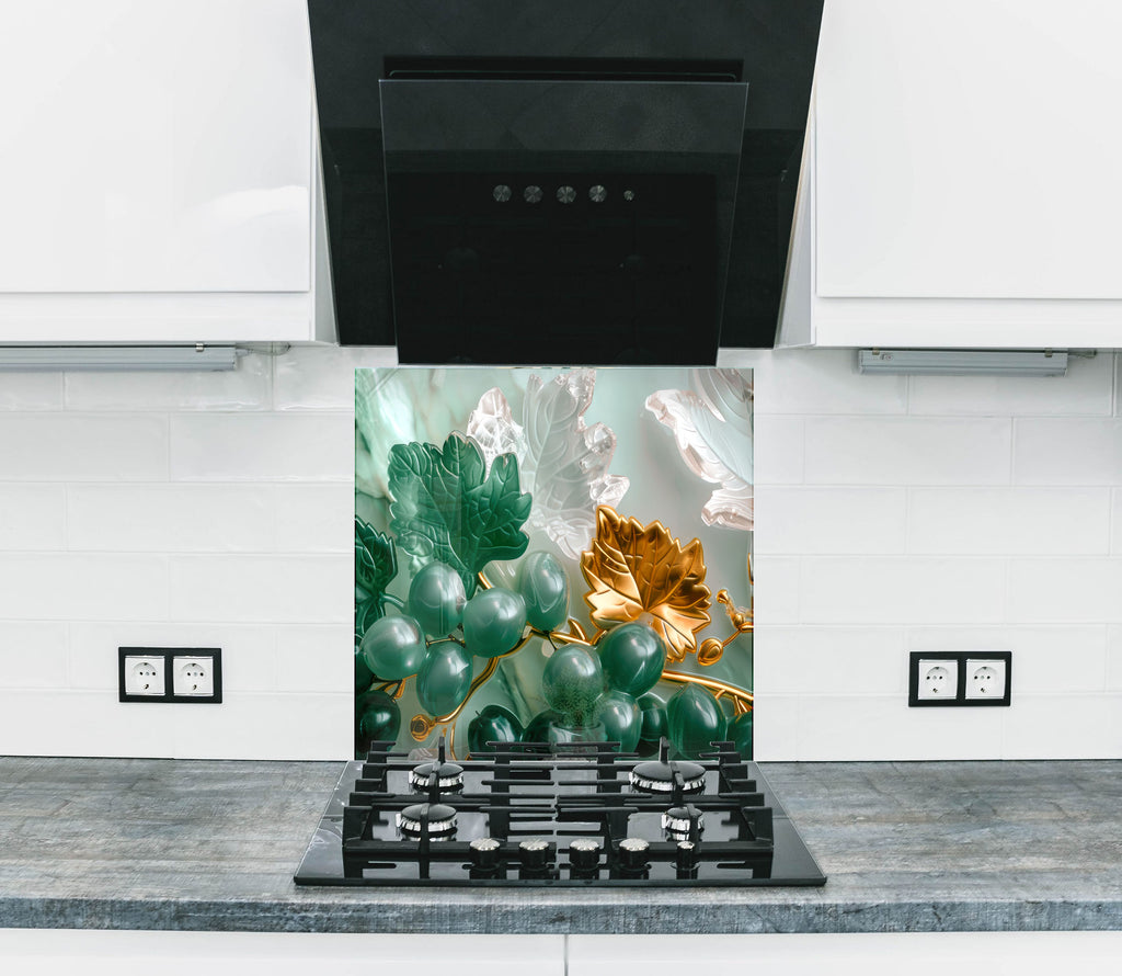 Golden Vineyard Grapes - Glass Kitchen Backsplash-BacksplashArtworks