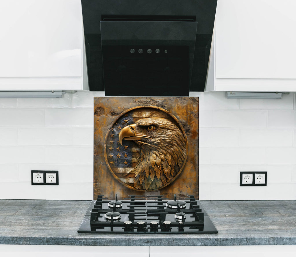 Patriotic Bald Eagle – Glass Kitchen Backsplash-BacksplashArtworks