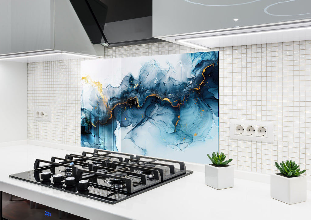 Blue Ocean Marble - Glass Kitchen Backsplash-BacksplashArtworks