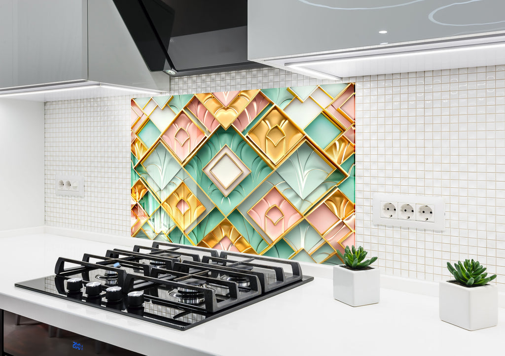 Art Deco Glam - Glass Kitchen Backsplash-BacksplashArtworks