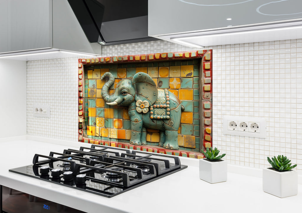 Enchanted Elephant Mosaic – Glass Kitchen Backsplash-BacksplashArtworks