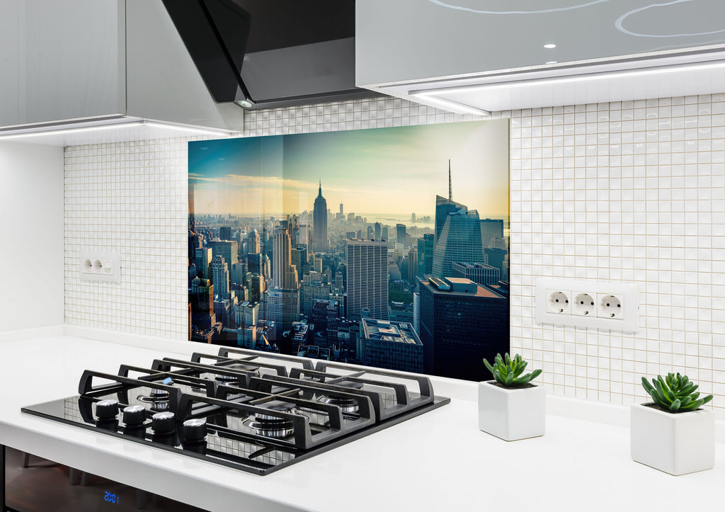 Urban Skyline Cityscape Wall Art - Tempered Glass Kitchen Backsplash-BacksplashArtworks
