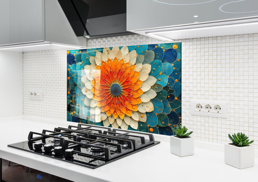 Mandala Bloom Art - Glass Kitchen Backsplash-BacksplashArtworks