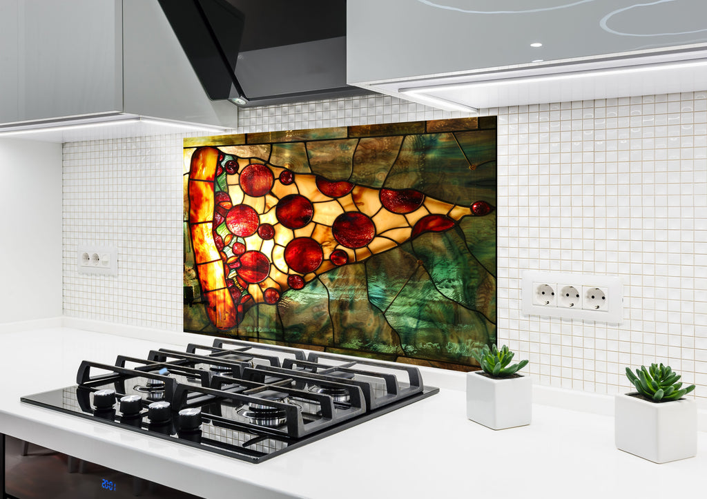 Stained Glass Pizza Slice - Glass Kitchen Backsplash-BacksplashArtworks