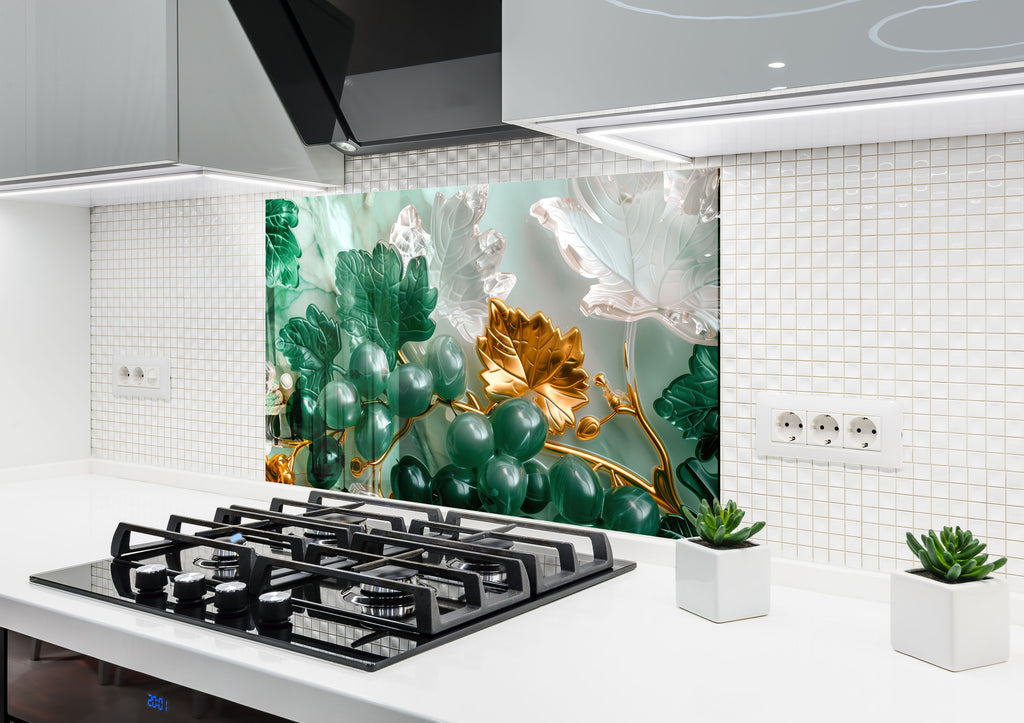 Golden Vineyard Grapes - Glass Kitchen Backsplash-BacksplashArtworks