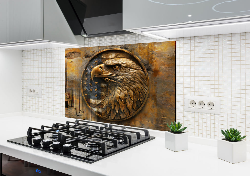 Patriotic Bald Eagle – Glass Kitchen Backsplash-BacksplashArtworks