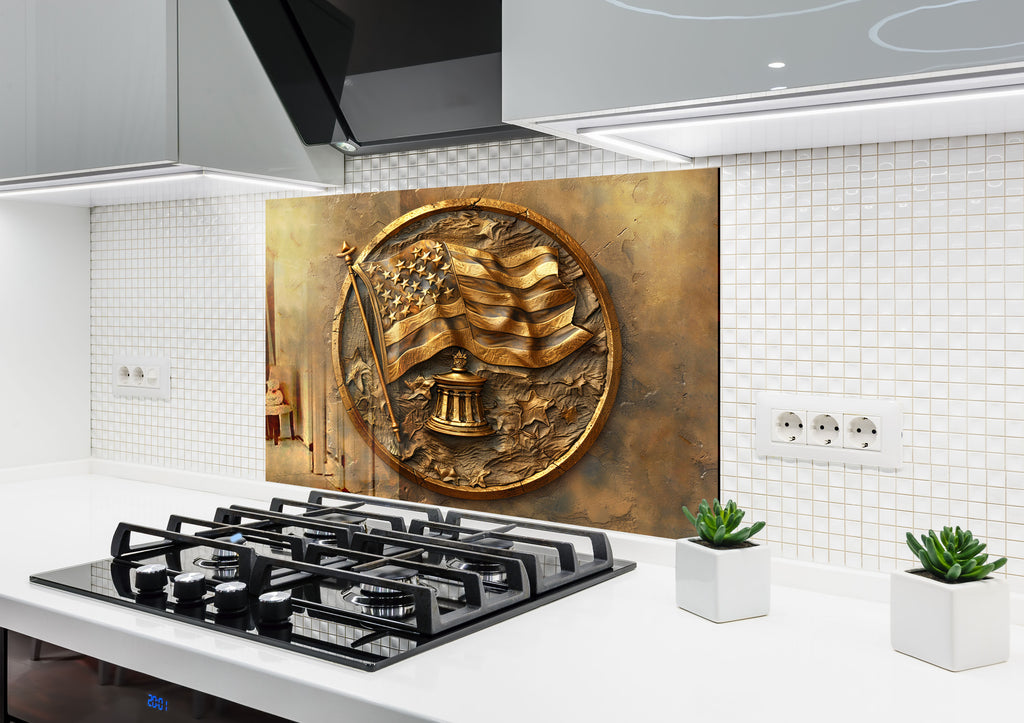 Patriotic American Flag - Glass Kitchen Backsplash-BacksplashArtworks